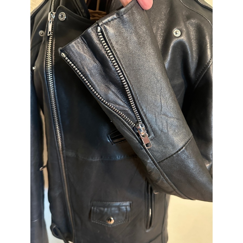 Deadwood Recycled Soft Leather Biker Jacket Black Moto Size Medium Recaimed - Picture 6 of 16
